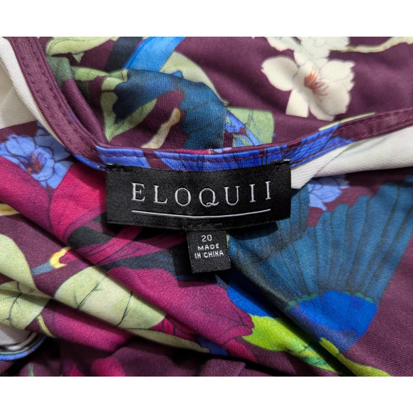 Eloquii sz 20 Faux Wrap Maxi length Dress bird floral print slinky ls 3133 - Picture 5 of 6